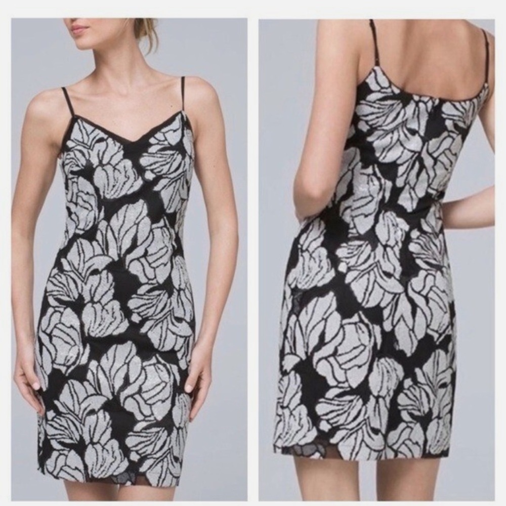 White House Black Market Black and White Floral sequined Mini Dress